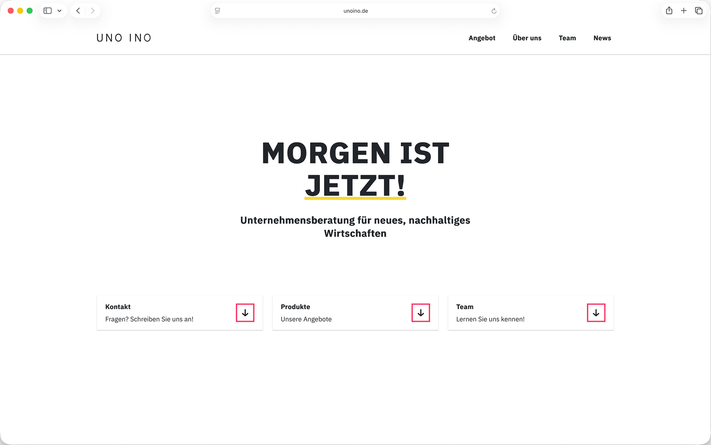 UNO INO Onepager Website – nachhaltige High-Performance